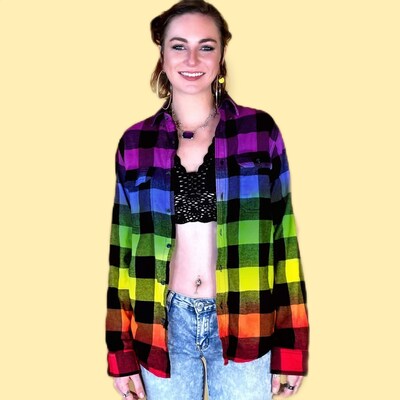 Tie Dye Rainbow Flannel - Rainbow Pride Flag Buffalo Plaid Shirt - image1